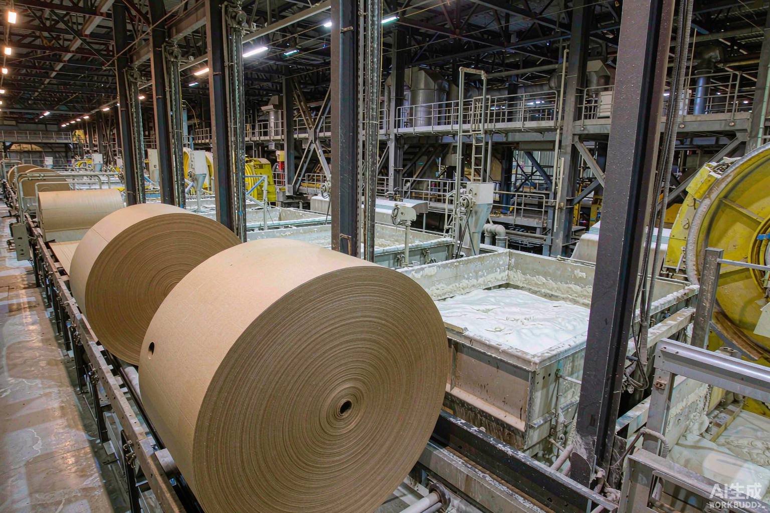 Wire-banded OCC, office paper and newsprint bales stacked in a recycling warehouse