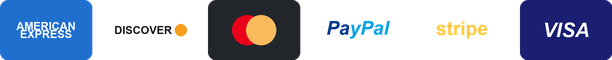Accepted payment methods: American Express, Discover, Mastercard, PayPal, Stripe and Visa