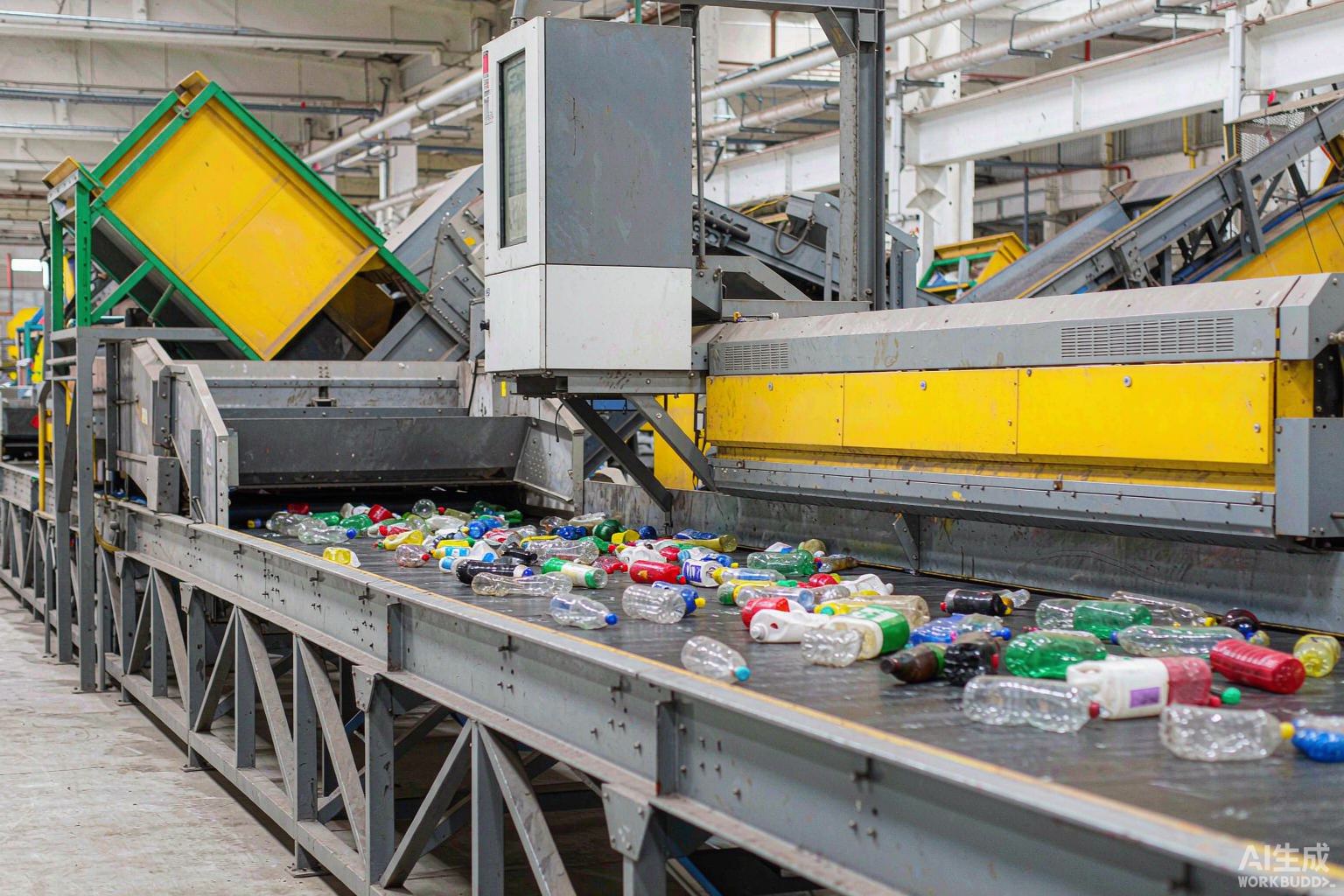 Conveyor and optical sorting line separating PE, PP, PET and PVC waste plastics